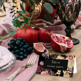 Romantic Moody Black Floral Wedding Table Platzkarte