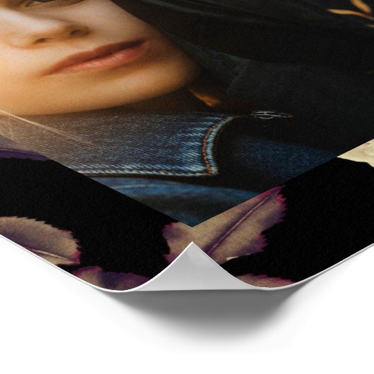 Romantic Moody Floral Photo Black Poster (Ecke)