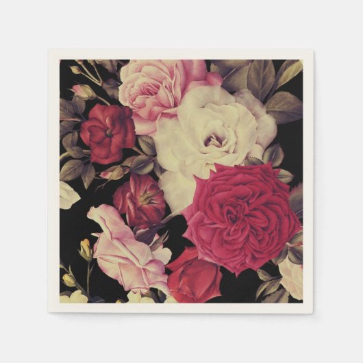 Romantic Moody Floral Wedding Black Serviette (Vorderseite)