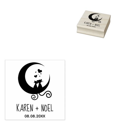 Romantic Moon Funny Kittens Couple Gummistempel (Stempel)