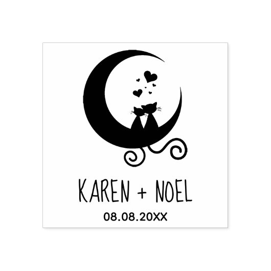 Romantic Moon Funny Kittens Couple Gummistempel (Prägung)