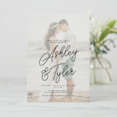 Romantic names script overlay photo wedding einladung (Stehend Vorderseite)