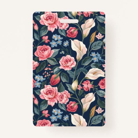 Romantic Navy Blue Floral Garden Pattern Ausweis (Vorderseite)