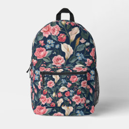 Romantic Navy Blue Floral Garden Pattern Bedruckter Rucksack