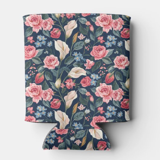 Romantic Navy Blue Floral Garden Pattern Dosenkühler (Rückseite)