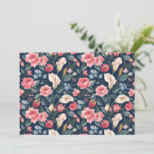 Romantic Navy Blue Floral Garden Pattern Einladung (Stehend Vorderseite)