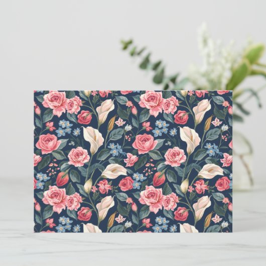 Romantic Navy Blue Floral Garden Pattern Einladung (Stehend Vorderseite)