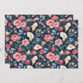 Romantic Navy Blue Floral Garden Pattern Einladung (Vorne/Hinten)