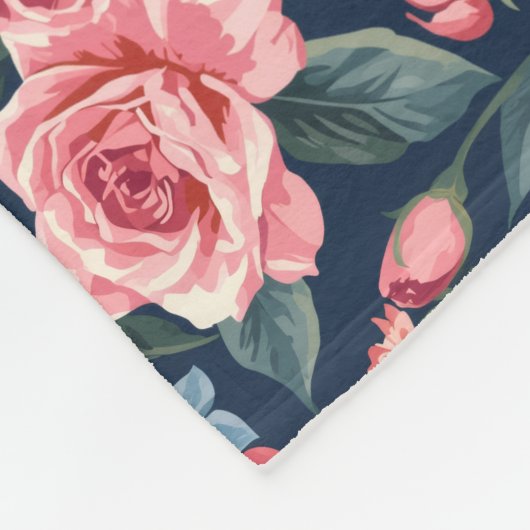 Romantic Navy Blue Floral Garden Pattern Fleecedecke (Ecke)