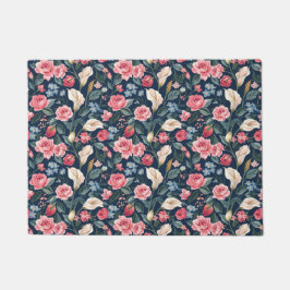 Romantic Navy Blue Floral Garden Pattern Fußmatte