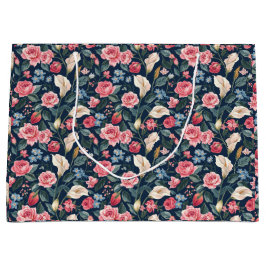 Romantic Navy Blue Floral Garden Pattern Große Geschenktüte
