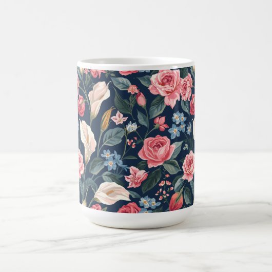 Romantic Navy Blue Floral Garden Pattern Kaffeetasse (Mittel)