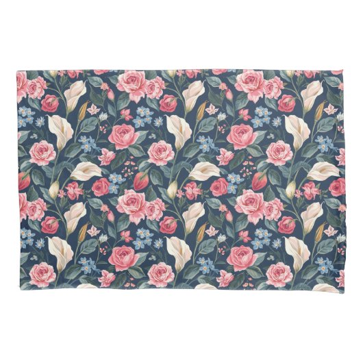 Romantic Navy Blue Floral Garden Pattern Kissenbezug (Vorderseite)