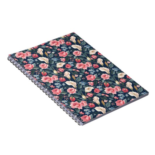 Romantic Navy Blue Floral Garden Pattern Notizblock (Rechte Seite)