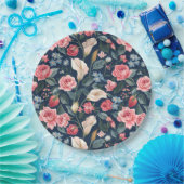 Romantic Navy Blue Floral Garden Pattern Pappteller (Party)