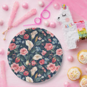 Romantic Navy Blue Floral Garden Pattern Pappteller (Party)