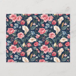 Romantic Navy Blue Floral Garden Pattern Postkarte