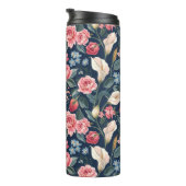 Romantic Navy Blue Floral Garden Pattern Thermosbecher (Nach rechts gedreht)