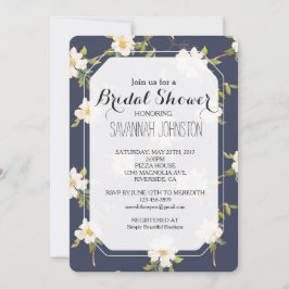 Romantic Navy Blue White Floral Bridal shower Einladung
