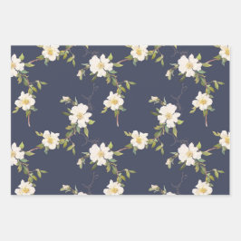 Romantic Navy Blue White Floral Bridal Shower Geschenkpapier Set