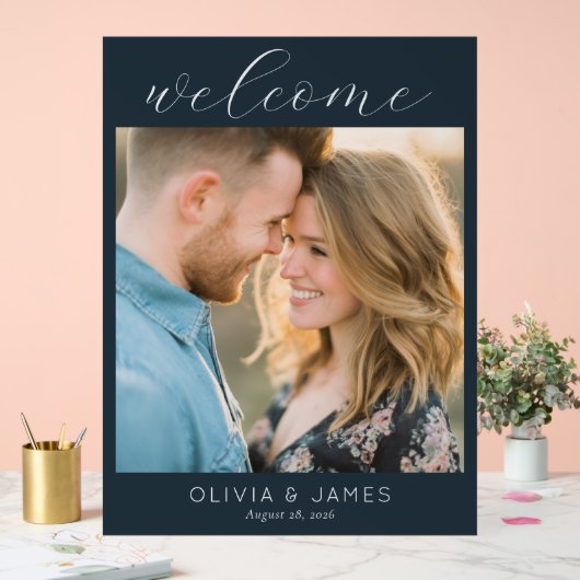 Romantic Navy Classic Photo Acrylschild (Hochzeit)