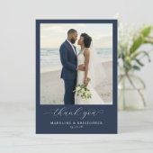 Romantic Navy Elegant Photo Dankeskarte (Stehend Vorderseite)