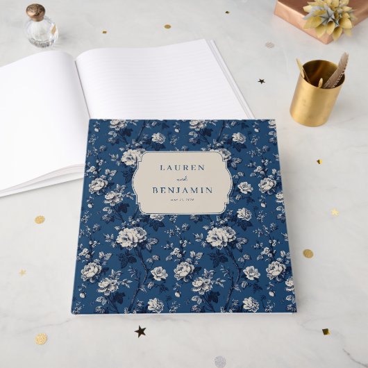 Romantic Navy Floral ElegANCE Gästebuch (Vorderseite offen)