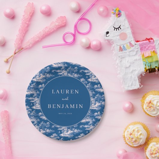 Romantic Navy Illustrative Landscape Pappteller (Party)