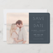 Romantic Navy Minimalist Photo Save The Date (Vorderseite)