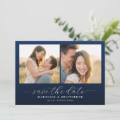 Romantic Navy Photo Collage Save The Date (Stehend Vorderseite)