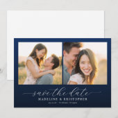 Romantic Navy Photo Collage Save The Date (Vorne/Hinten)