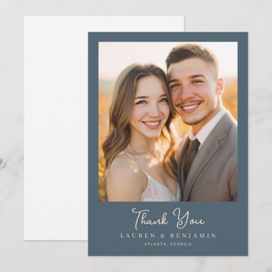 Romantic Navy Photo Dankeskarte (Vorne/Hinten)