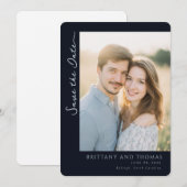 Romantic Navy Photo Save The Date (Vorne/Hinten)