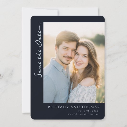Romantic Navy Photo Save The Date (Vorderseite)