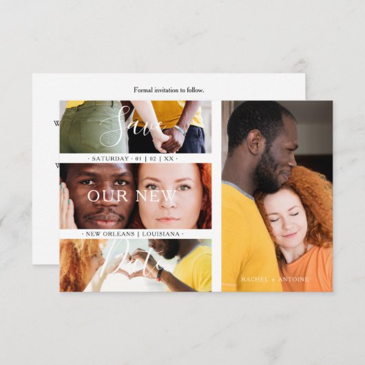 Romantic New Date Wedding Engaged 4 Photos Collage Save The Date (Vorne/Hinten)