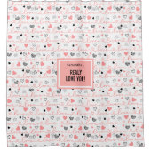 Romantic Newlywed Shower Curtain Pink Black Hearts Duschvorhang (Vorderseite)