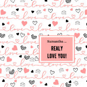 Romantic Newlywed Shower Curtain Pink Black Hearts Duschvorhang