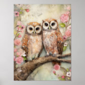 Romantic Owl Pair Floral Nature Cottage  Poster (Vorne)