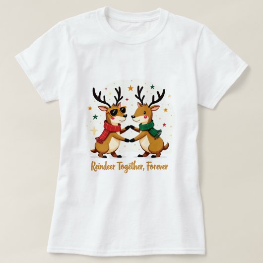 Romantic Paar Christmas Reindeer T-Shirt (Design vorne)