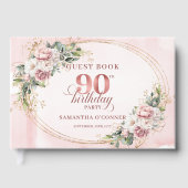 Romantic Pale Pink Gold Greenery 90th Birthday Gästebuch (Vorderseite)