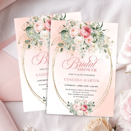 Romantic Pale Pink Rose Gold Bridal Shower Invite Einladung