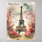 Romantic Paris Eiffel Tower Watercolor Floral Poster (Vorne)