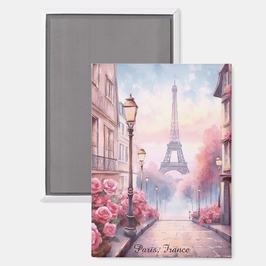 Romantic Paris France – Eiffel Tower Floral Magnet (Vorderseite/Rückseite)
