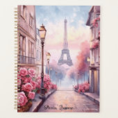 Romantic Paris France – Eiffel Tower Floral Planer (Vorderseite)