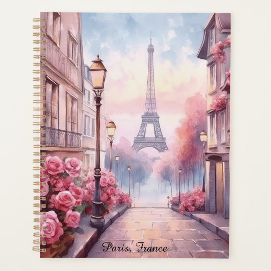 Romantic Paris France – Eiffel Tower Floral Planer (Vorderseite)
