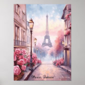 Romantic Paris France – Eiffel Tower Floral Poster (Vorne)