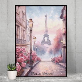 Romantic Paris France – Eiffel Tower Floral Poster