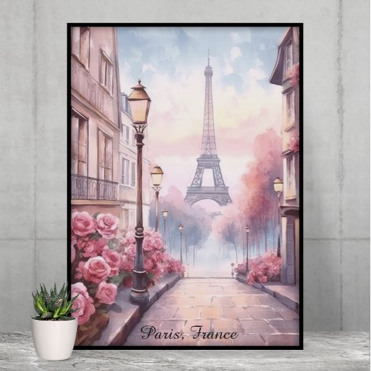 Romantic Paris France – Eiffel Tower Floral Poster