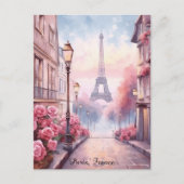 Romantic Paris France – Eiffel Tower Floral Postkarte (Vorderseite)