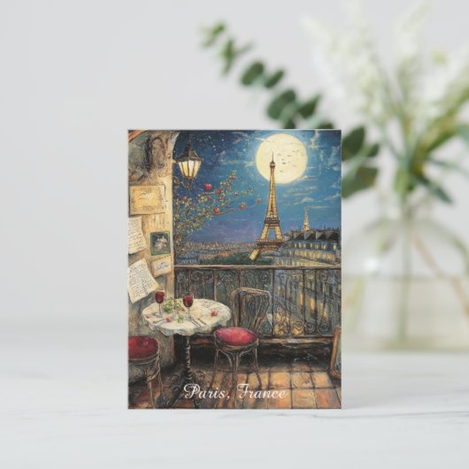 Romantic Paris France Eiffel Tower Illustration Postkarte (Stehend Vorderseite)